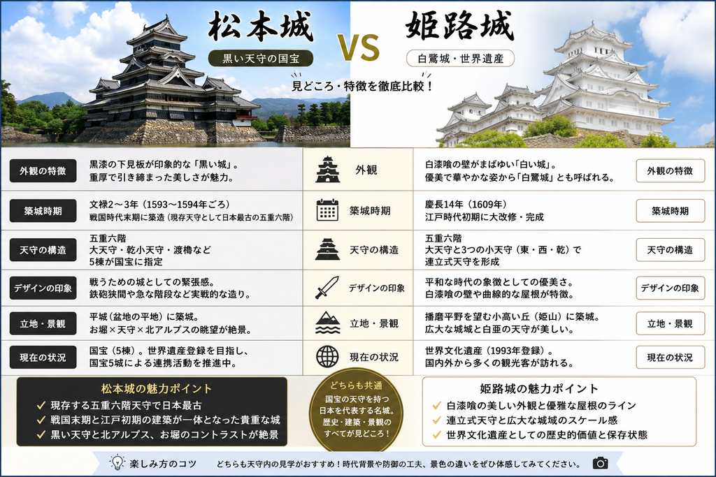 松本城VS姫路城の説明図