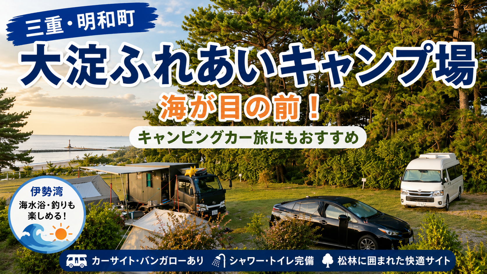 大淀ふれあいキャンプ場　海が目の前　キャンピングカー旅にもおすすめ