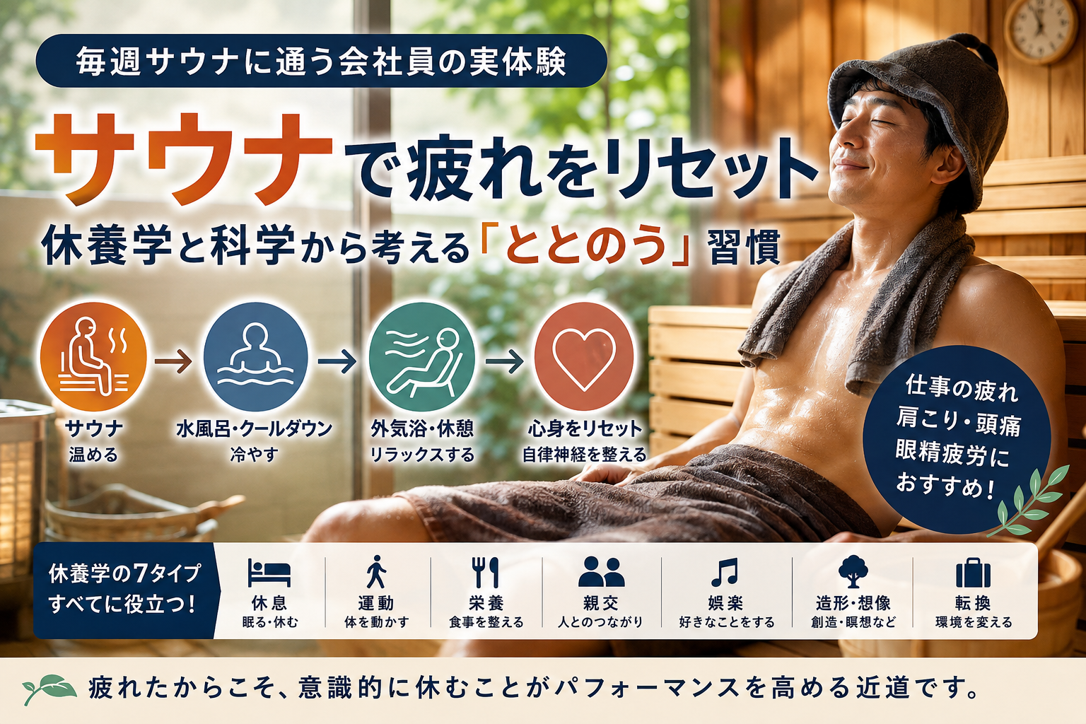 サウナで疲れをリセットの説明図