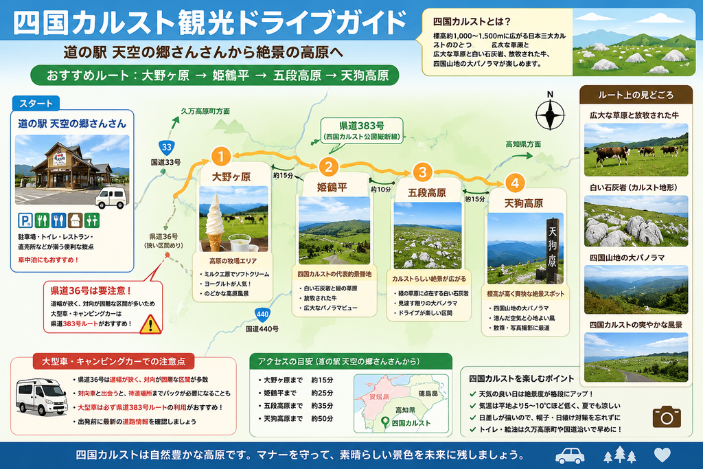 四国カルスト観光ドライブガイドの説明図