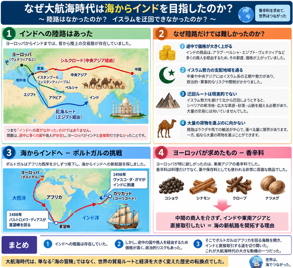 なぜ大航海時代は海からインドを目指したのか？