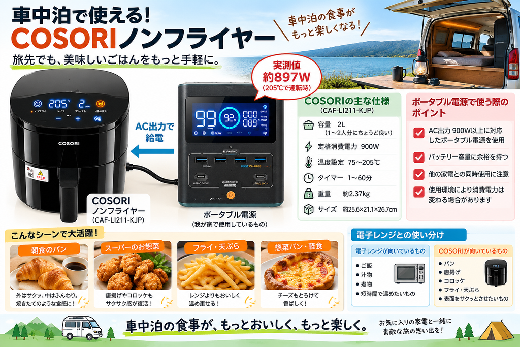 車中泊で使える　COSORIノンフライヤー