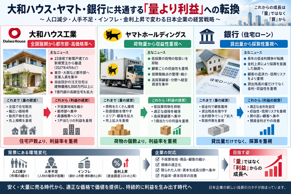 大和ハウス・ヤマト・銀行に共通する量より利益への転換