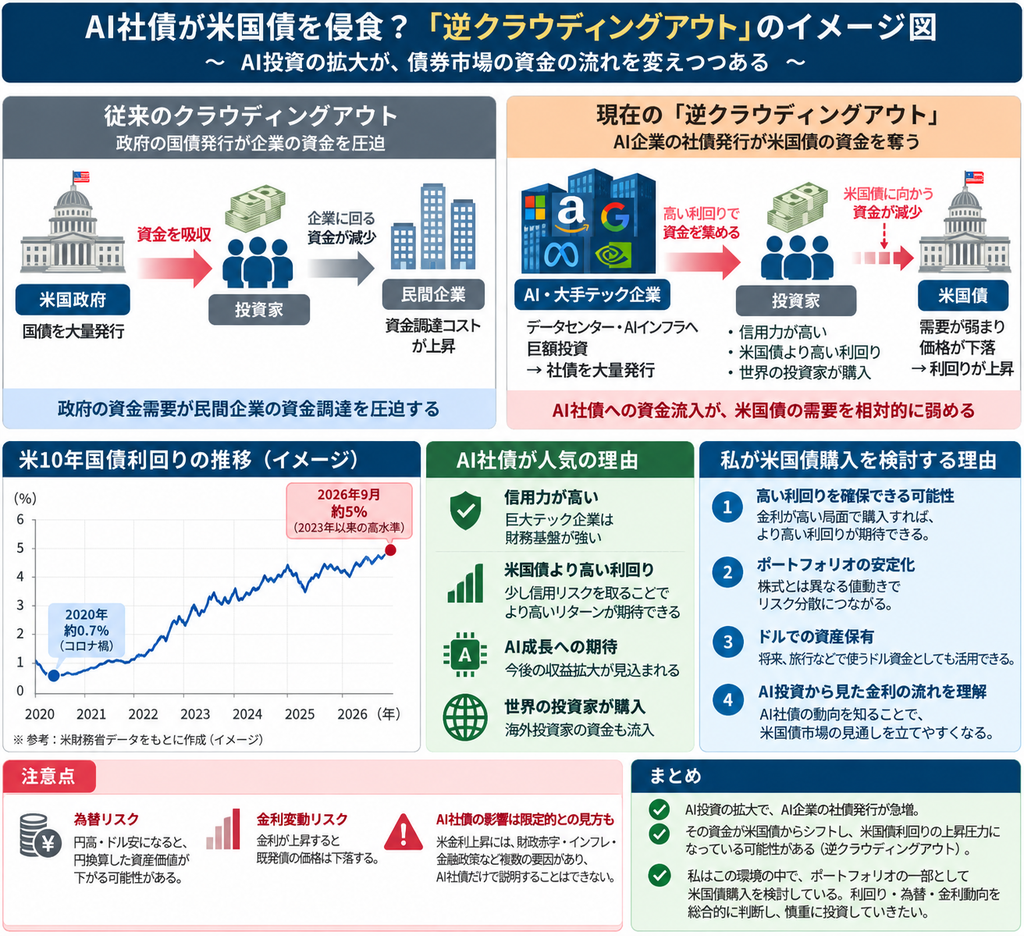 AI社債が米国債を侵食?逆クラウディングアウトのイメージ図