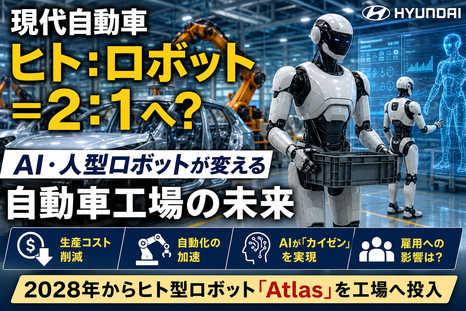 現代自動車ヒト：ロボット＝２：１ AI・人型ロボットが変える　自動車工場の未来