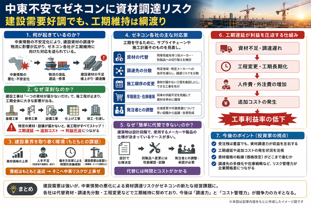 中東不安でゼネコンに資材調達リスク
建設需要好調でも、工期維持は綱渡り