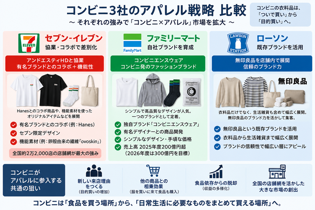 コンビニ３社のアパレル戦略比較