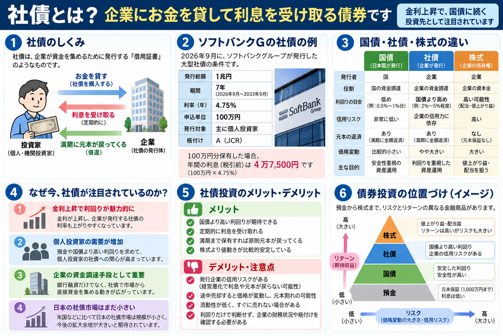 社債とは？企業にお金を貸して利息を受け取る債券です
