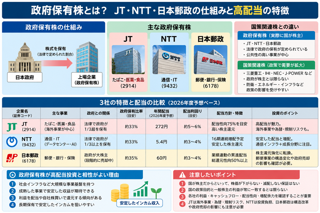 政府保有株とは？JT・NTT・日本郵政の仕組みと高配当の特徴